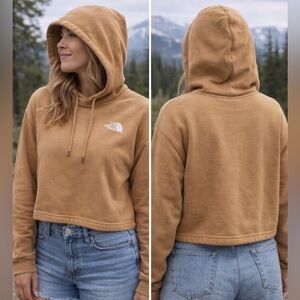 The North Face Women's Heritage Patch Crop Hoodie Tan Gold Fleece Large